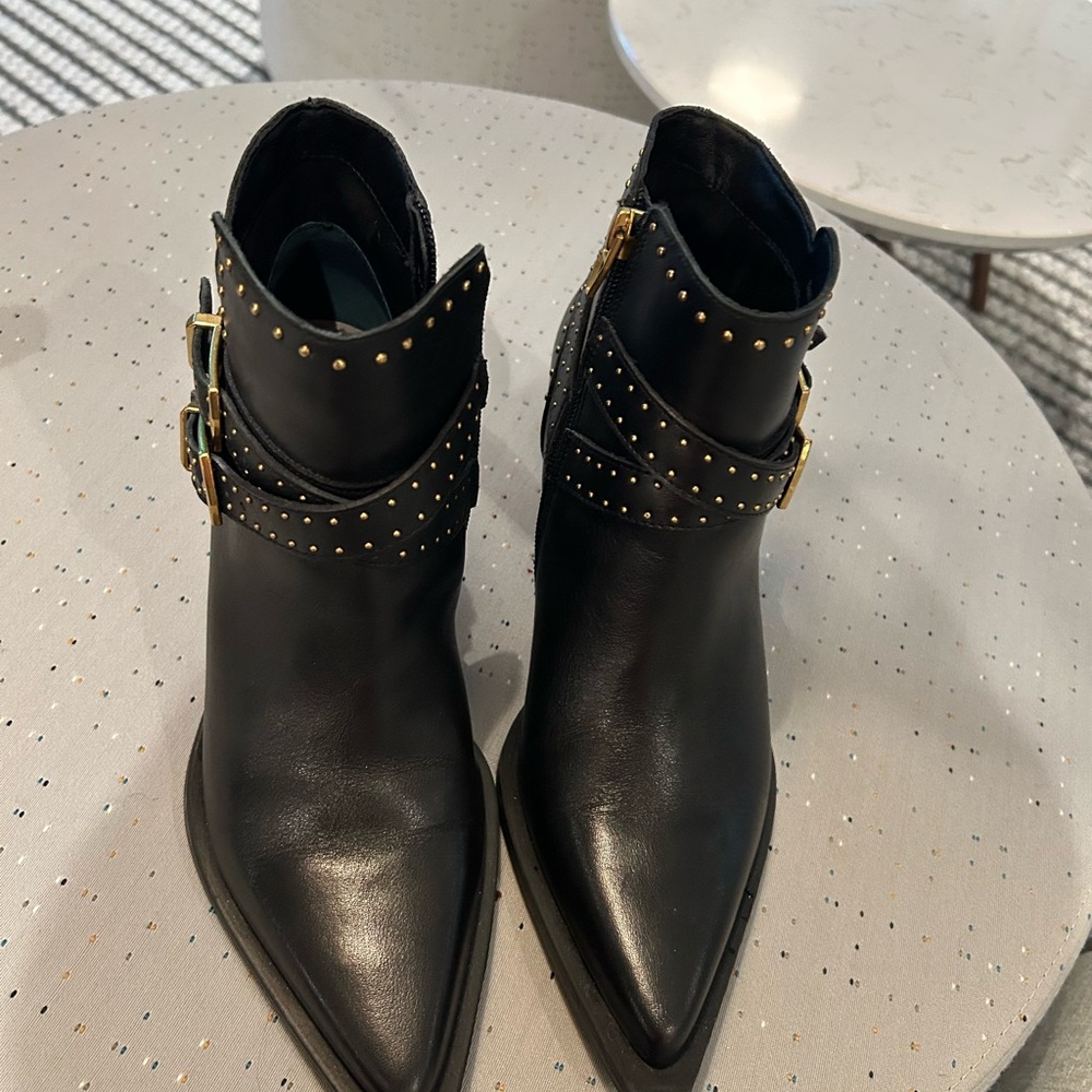 Dolce Vita Black Ankle Boots with Gold Studs